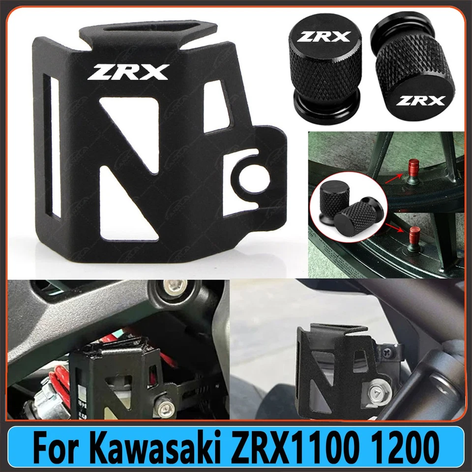 For Kawasaki ZRX1100 1200 Rear Brake Fluid Reservoir Guards Tire Valve Stem Caps Foto 2 de 4
