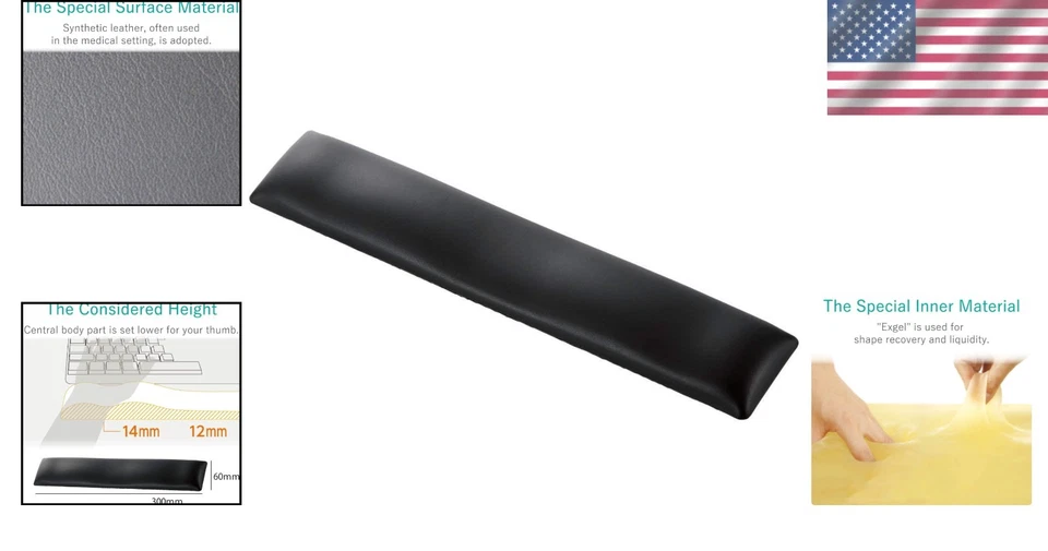 Long Black Wrist Rest with Memory Foam and Non-Slip Base for Keyboard & Mouse - Image 2 of 4