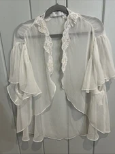 Vintage Val Mode Lingerie Lace Beaded Trim Open Front Neglige Size M/L