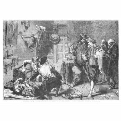 JOHN GILBERT A Tavern Brawl - Antique Print 1864
