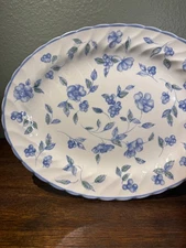 International Tableworks Bristol Blue Oval Platter Floral and Berry Design