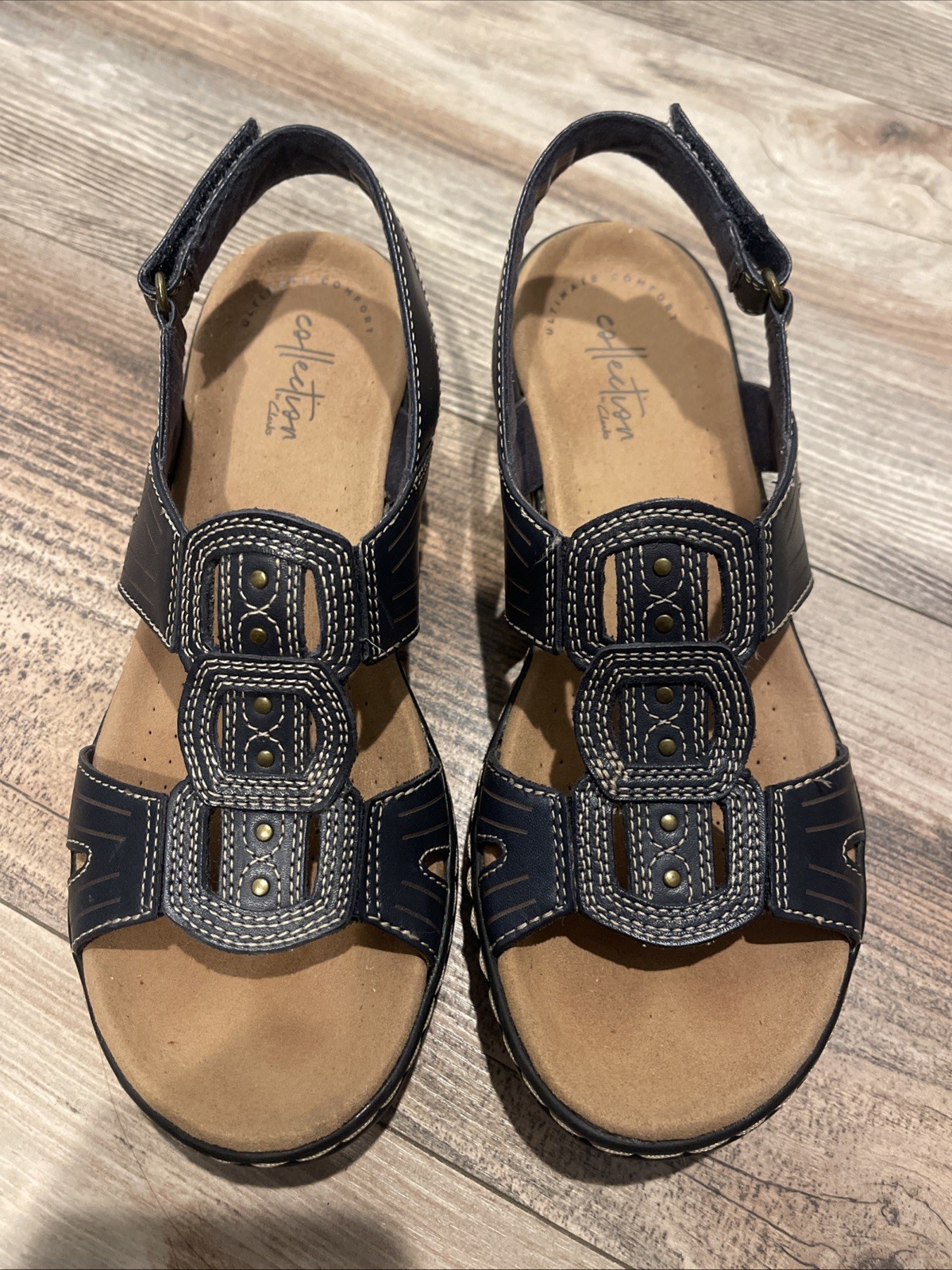 Clarks Leisa Ultimate Comfort Collection Brown Leather Sandals Size 7 Adjustable