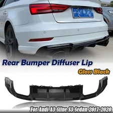 Rear Bumper Diffuser Lip Spoiler Gloss Black Fit For Audi S3 A3 SLINE 2017-2020