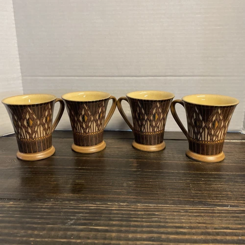 SET OF 4 DENBY ENGLAND COFFEE MUGS STAINED GLASS LOOK