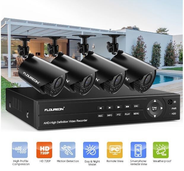 Floureon Security Camera Ntsc System 4/8 Ahd Cameras, 720P/1080P, 4Ch/8Ch Dvr