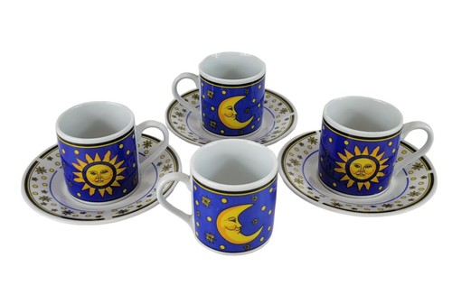 Vintage 7 Piece Sun Moon Stars Celestial Espresso Demitasse Cups & Saucers Set - Picture 8 of 8
