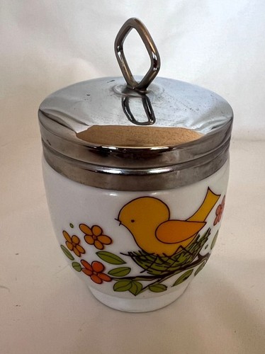 Vintage Glas mit Deckel & Vogel Blumenmuster 4" hoch