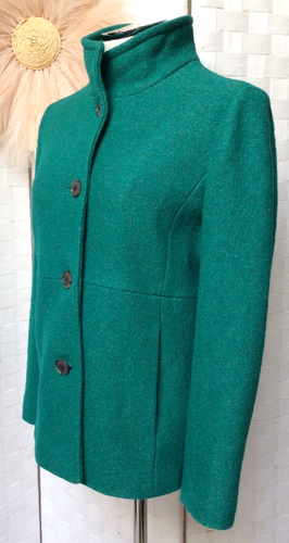 Lands' End Drake Boucle Yarn Wool Green Lined Button Down Blazer Jacket Size 8P - Picture 2 of 16