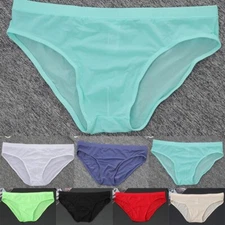 Mens Sexy Low Rise Briefs Ice Silk T-Back Underwear Comfy Underpants/Undies