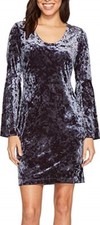 Karen Kane 4L31184 Gray Stretch Crushed Velvet V-Neck Sheath Dress - $149