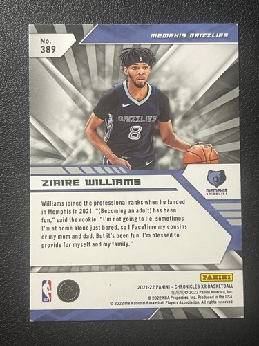 2021-22 Panini Chronicles - Xr Green #389 Ziaire Williams (RC) - Picture 2 of 4