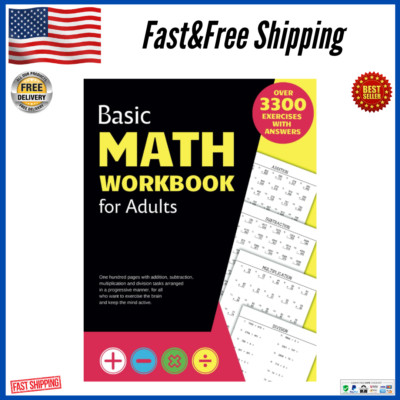 Basic Math Workbook for Adults: Activity Book with over 3300 Tasks of Addi - NEW