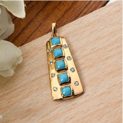 Arizona Sleeping Beauty Turquoise and Natural Cambodian Zircon Pendant in Gold - 第 1/9 張圖片
