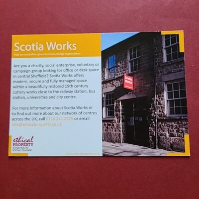 Scotia Works, Werbepostkarte für ethisches Eigentum, unbespielt. 