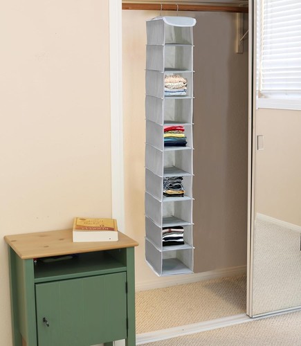 10 Shelves Hanging Shoes Organizer Holder for Closet Grey Modern NEW - Picture 2 of 5