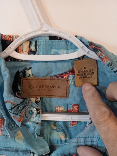 Clearwater Outfitter Shirt Men L Blue Button Down Short Sleeve Corvette Route 66 - Picture 3 of 8