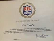 Vintage NFL Alumni Certificate Detroit Lions Player Tom Vaughn 1965-1971