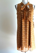 Calvin Klein Tie Neck Dress Women's Size 6 Brown Signature Logo Fabric
