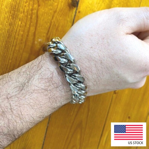 316L Stainless Steel Men's Solid Miami Cuban Link Bracelet 8mm-14mm Charm 8.5in - Picture 2 of 15
