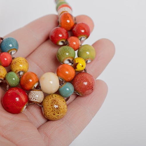Colorful Handmade Ceramic Necklace- Boho Multilayer Adjustable Statement Jewelry - Picture 9 of 24