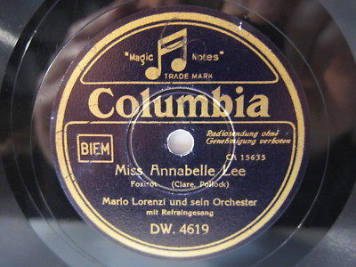78rpm MARIO LORENZI Jazz MIT HARFE ! Miss Annabelle Lee / Whispering FOXTROT