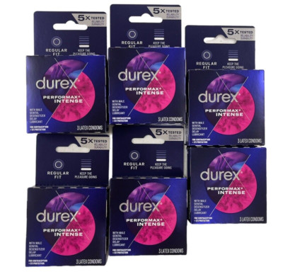 6 Pack (3 in each) 18 Durex Performax Intense Latex Condoms Regular Fit EXP 2/26