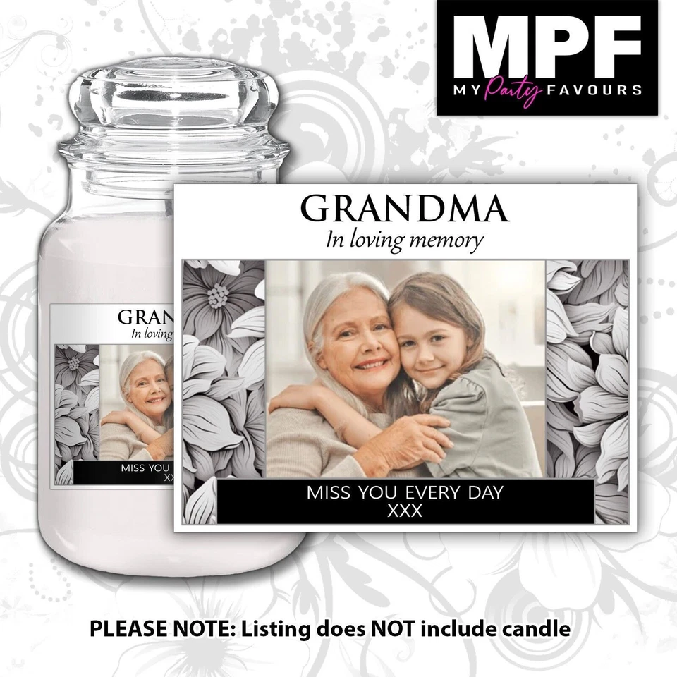 MY PARTY FAVOURS Personalised Yankee Memorial Photo Candle Label Sticker loving memory Funeral