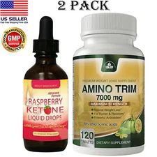 Raspberry Ketone Liquid Drops & Amino Trim Fat Burner Weight Loss Supplements