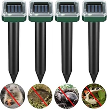 4 pack Solar Power Ultrasonic Repellent Mice Gopher Mole Pest Snake Repeller