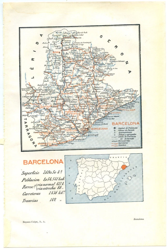 Mapas antigos da década de 1920 Barcelona Espanha seção enciclopédia vista da cidade retrô art déco - Imagem 2 de 4