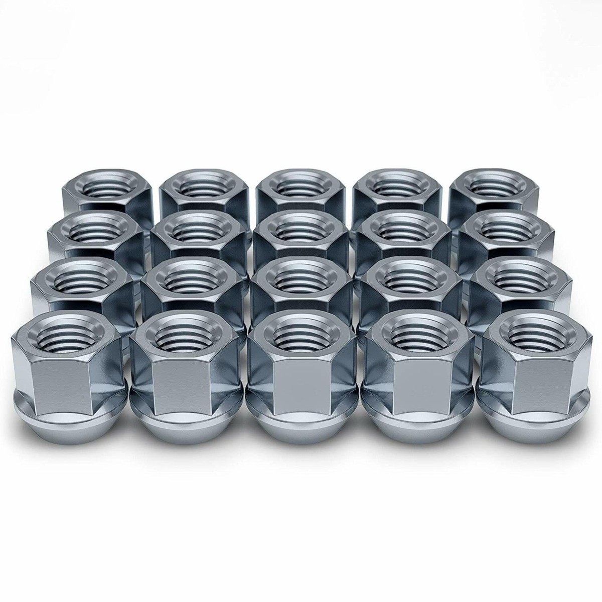 20x Chrome Open End Bulge Acorn Lug Nuts – 14x2.0 Thread, 13/16" (21mm) Hex – For Aftermarket Wheels