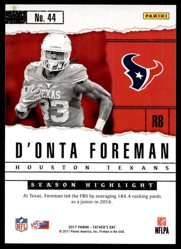 2017 Panini fête des pères D'Onta contremaître recrue A39 071/499 Houston Texans #44 - Photo 2 sur 2