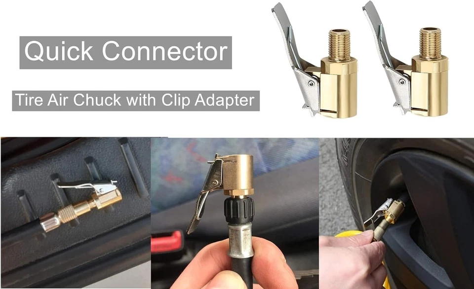 Tire Air Chuck with Clip Adapter, Brass Locking Tire Inflator Nozzle Adapter Con - image 4 of 4