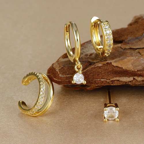 4 Stück Edelstahl Zirkon Huggies Creolen Set für Frauen Trend Gold - Bild 4 von 29
