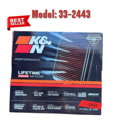 K&N 33-2443 High-Flow Engine Air Filter | Lifetime OEM Replacement | Washable