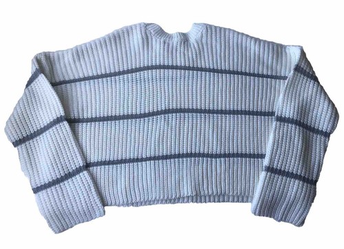 Moon & Madison Ivory Gray Striped Cropped Oversized Sweater Size Small - NWT - Picture 4 of 12