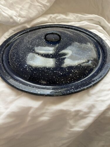 Enamelware Stock Pot Lid Only Black Speckled 9.5” Diameter Vintage