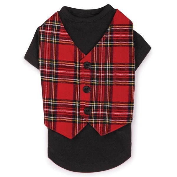 Red Tartan Cotton Blend Dog Vest East Side Collection ZM00983 Unisex - Image 2 of 3