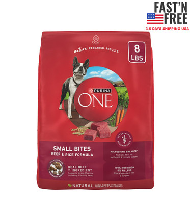 Purina ONE Small Bites Dry Dog Food for Adult, Beef & Rice, 8 lb Bag