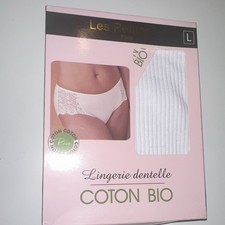 Les Petites Paris Culotte femme coton bio dentelle blanc uni taille L