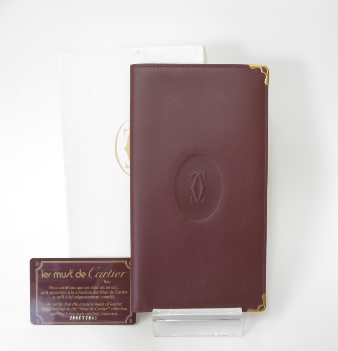 Authentic Cartier Must de Cartier Leather Bifold Long Wallet S