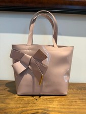 NWT Ted Baker London Pink Patent Vinyl Tote Bag Bow Accent Gold Hardware Women