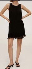 NWT MANGO Black Pleated Mini Dress M 6 Sleeveless Plisse Cocktail Party Shift