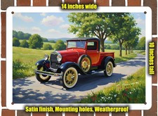Metal Sign - 1930 Ford Model A Truck Oil Painting - 14x10