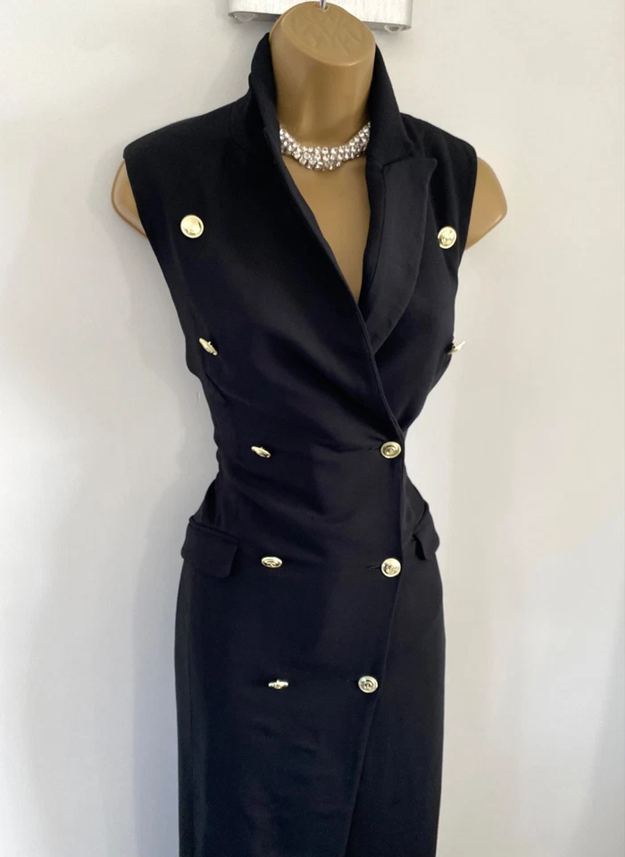 Karen Millen Size 10  STUNNING MILITARY SLEEVELESS  LONG PENCIL DRESS IN BLACK - Image 2 of 4