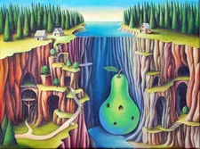 Original Surreal Oil Painting – Signed Canvas Art – Whimsical Fantasy Landscape