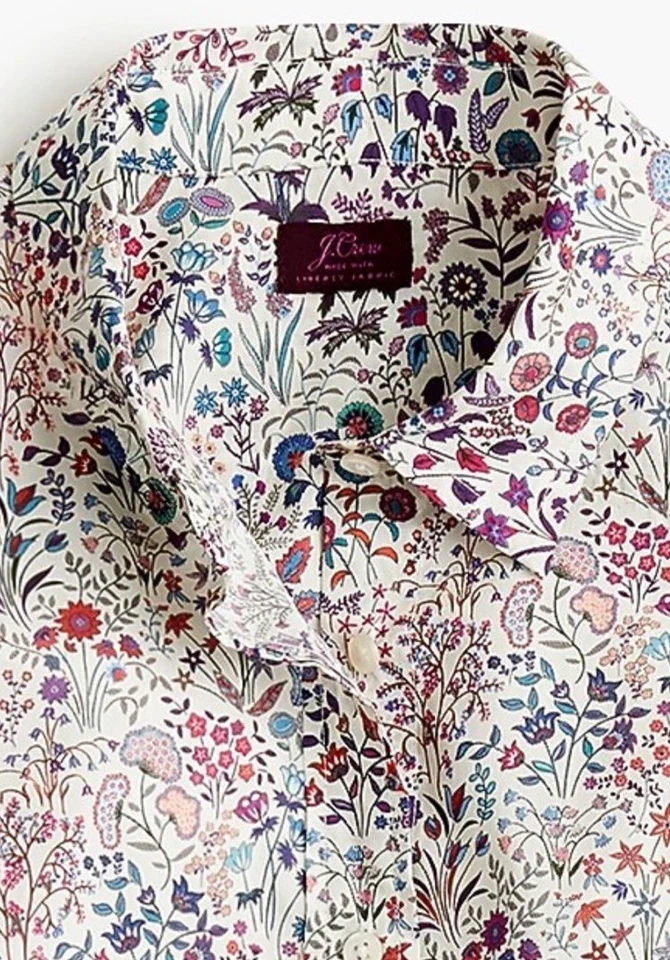 Camisa J.Crew X Liberty Fabrics 12 Blanca Floral Canción de Pastor Delgada Perfecta Foto 2 de 4