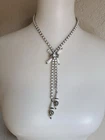Vintage Milk Glass Choker Necklace Dangling Tendrils Silver Tone Rhinestone 13”