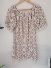 Italian Made Light Pink Crochet Lace Dress Size L Boho Summer Beach PartyRRP £65