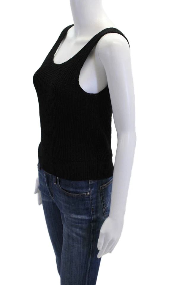 Camiseta sin mangas Vince para mujer con cierre de corbata negra de algodón talla extra pequeña Foto 2 de 4